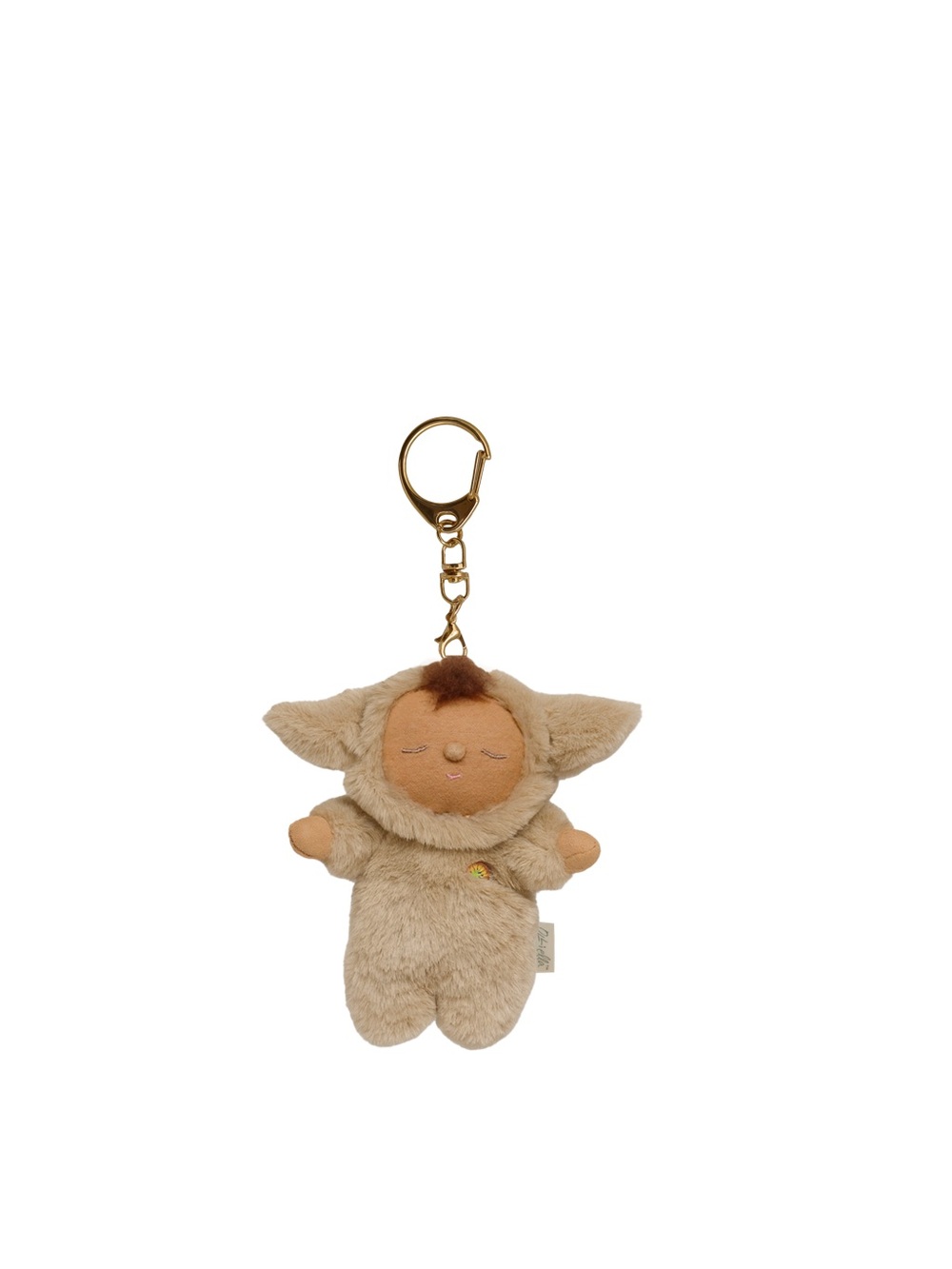 Beige Plush Animal Keychain Charm with Gold Clip